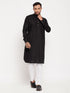 Vastramay Men's Black And White Cotton Blend Pathani Suit With White Pant Set