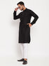 Vastramay Men's Black And White Cotton Blend Pathani Suit With White Pant Set