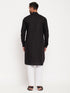 Vastramay Men's Black And White Cotton Blend Pathani Suit With White Pant Set