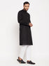 Vastramay Men's Black And White Cotton Blend Pathani Suit With White Pant Set