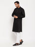 Vastramay Men's Black And White Cotton Blend Pathani Suit With White Pant Set