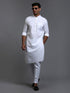 Vastramay Men's White Cotton Blend Pathani Kurta with Pant Set