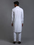 Vastramay Men's White Cotton Blend Pathani Kurta with Pant Set