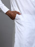 Vastramay Men's White Cotton Blend Pathani Kurta with Pant Set