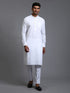 Vastramay Men's White Cotton Blend Pathani Kurta with Pant Set