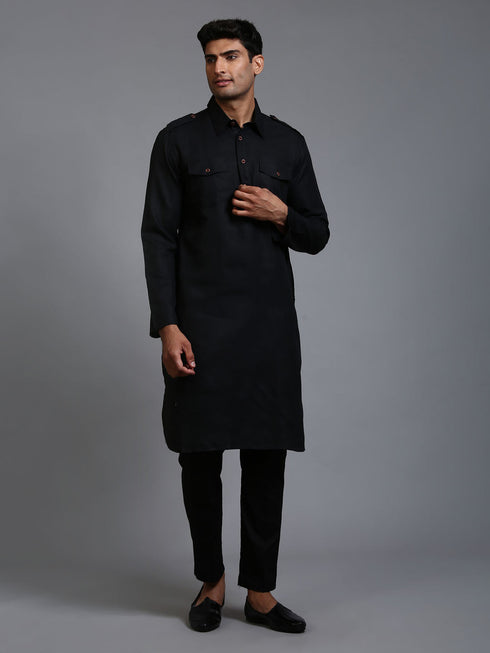 Vastramay Men's Black Pathani Suit Set