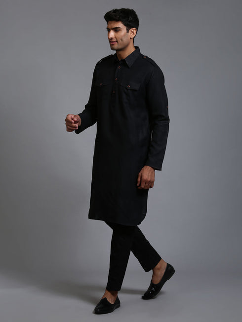 Vastramay Men's Black Pathani Suit Set