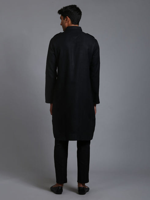 Vastramay Men's Black Pathani Suit Set