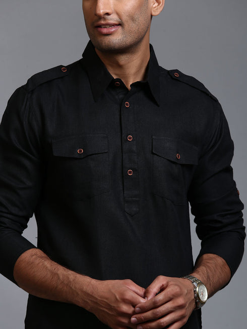 Vastramay Men's Black Pathani Suit Set