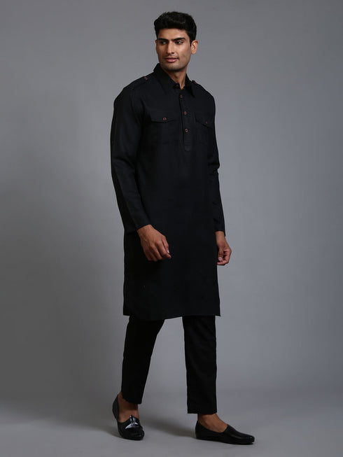 Vastramay Men's Black Pathani Suit Set