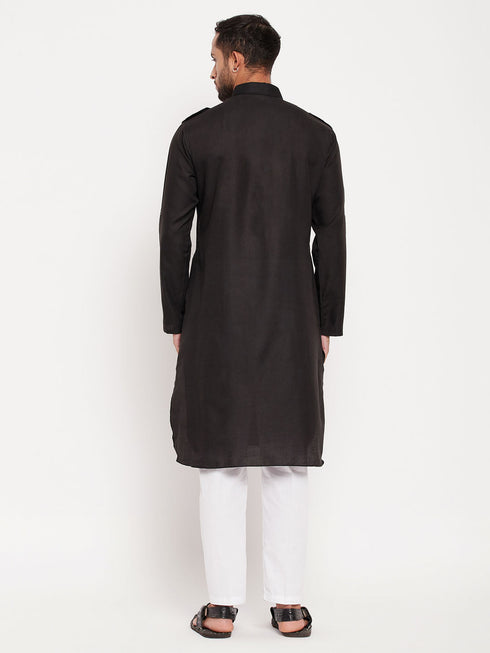 Vastramay Men's Black Pathani Suit With White Pant Set