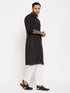 Vastramay Men's Black Pathani Suit With White Pant Set