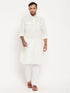 Vastramay Men's Cream Pathani Suit With White Pant Set