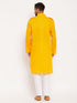 Vastramay Men's Mustard Pathani Suit With White Pant Set