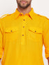 Vastramay Men's Mustard Pathani Suit With White Pant Set