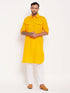Vastramay Men's Mustard Pathani Suit With White Pant Set