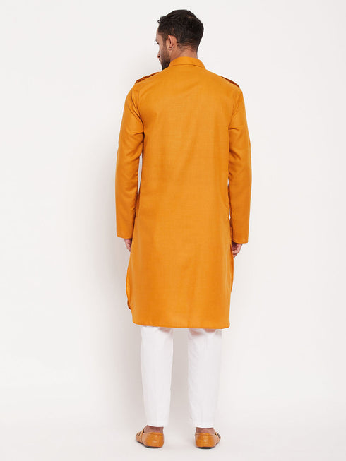 Vastramay Men's Rust Pathani Suit With White Pant Set