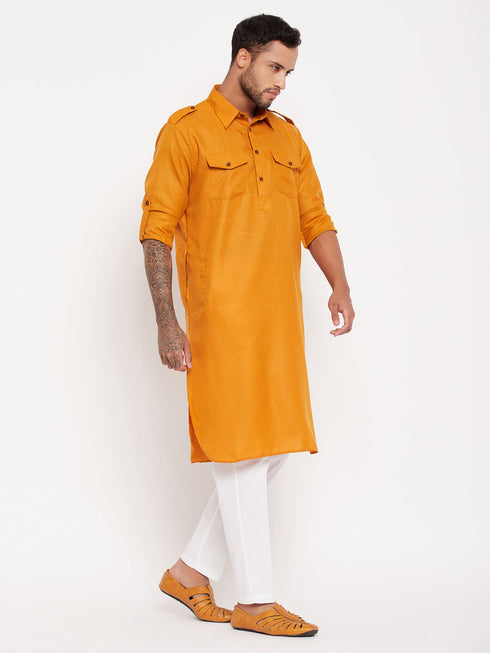 Vastramay Men's Rust Pathani Suit With White Pant Set
