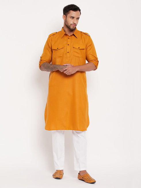 Vastramay Men's Rust Pathani Suit With White Pant Set