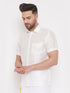 Vastramay Men's Cream Silk Blend Ethnic Shirt