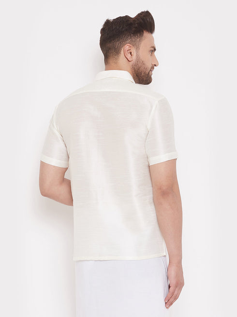 Vastramay Men's Cream Silk Blend Ethnic Shirt