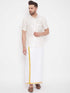 Vastramay Men's Cream Silk Blend Ethnic Shirt