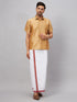 Vastramay Men's Rose Gold And White Silk Blend Shirt And Mundu Set