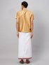 Vastramay Men's Rose Gold And White Silk Blend Shirt And Mundu Set