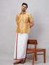 Vastramay Men's Rose Gold And White Silk Blend Shirt And Mundu Set