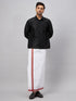 Vastramay Men's Black And White Silk Blend Shirt And Mundu Set