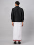 Vastramay Men's Black And White Silk Blend Shirt And Mundu Set