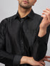 Vastramay Men's Black And White Silk Blend Shirt And Mundu Set