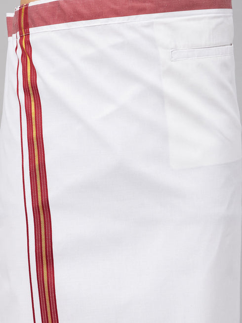 Vastramay Men's Black And White Silk Blend Shirt And Mundu Set