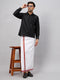 Vastramay Men's Black And White Silk Blend Shirt And Mundu Set