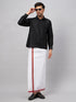 Vastramay Men's Black And White Silk Blend Shirt And Mundu Set