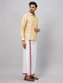 Vastramay Men's Gold And White Silk Blend Shirt And Mundu Set
