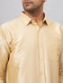 Vastramay Men's Gold And White Silk Blend Shirt And Mundu Set