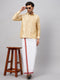 Vastramay Men's Gold And White Silk Blend Shirt And Mundu Set
