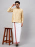 Vastramay Men's Gold And White Silk Blend Shirt And Mundu Set