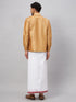 Vastramay Men's Rose Gold & White Silk Blend Shirt And Mundu Set