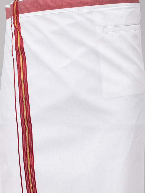 Vastramay Men's Rose Gold & White Silk Blend Shirt And Mundu Set