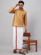 Vastramay Men's Rose Gold & White Silk Blend Shirt And Mundu Set