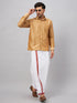 Vastramay Men's Rose Gold & White Silk Blend Shirt And Mundu Set