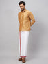Vastramay Men's Rose Gold & White Silk Blend Shirt And Mundu Set