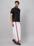 Vastramay Men's Black And White Silk Blend Shirt And Mundu Set