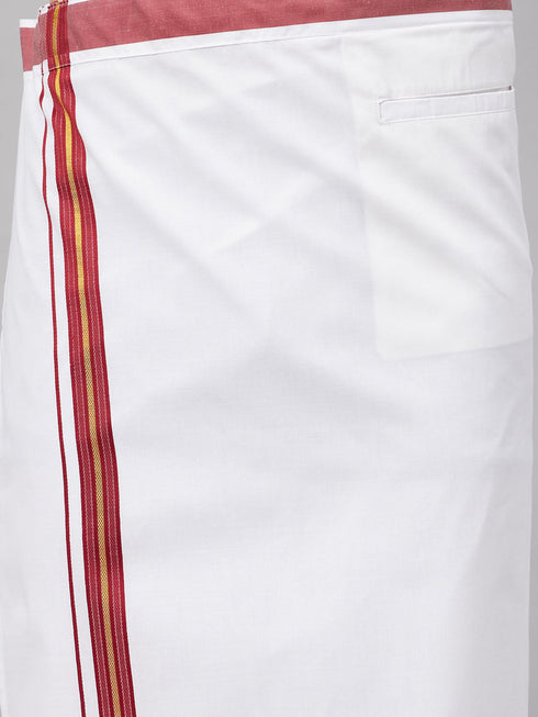 Vastramay Men's Black And White Silk Blend Shirt And Mundu Set