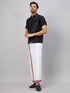 Vastramay Men's Black And White Silk Blend Shirt And Mundu Set