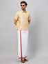 Vastramay Men's Gold And White Silk Blend Shirt And Mundu Set