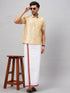 Vastramay Men's Gold And White Silk Blend Shirt And Mundu Set