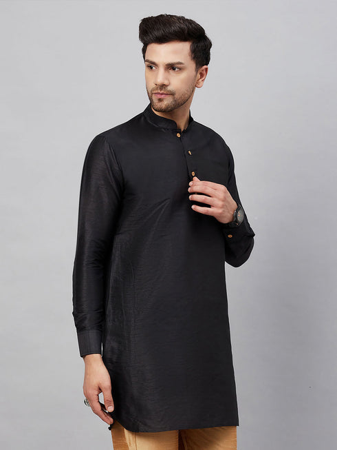 Vastramay Vastramay Men's Black Silk Blend Curved Kurta
